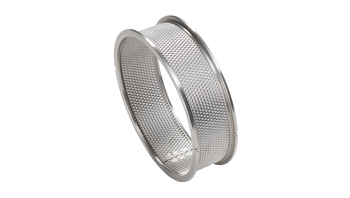 Sieve ring 0.12 mm trapezoidal perforation, made of stainless steel 316L Sieve ring 0.12 mm trapezoidal perforation, made of stainless steel 316L